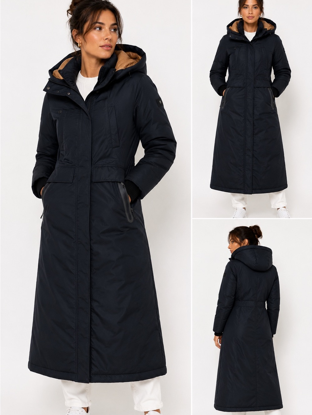 Esprit Women’s Black Down Maxi Puffer Coat Size S Extra Long Hooded Jacket

ESPR